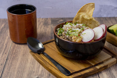 High angle view of food on table