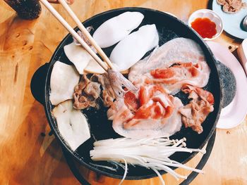 High angle view of food in plate