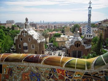 High angle view of buildings in city