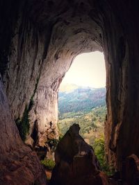 Mountain seen through rock formation