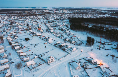 High angle view of snow covered landscape