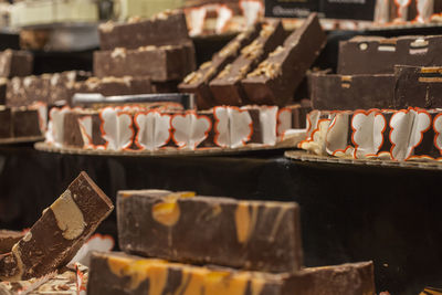 Close-up of soap looking like cakes for sale