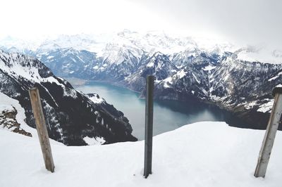 Snow covered mountains against sky