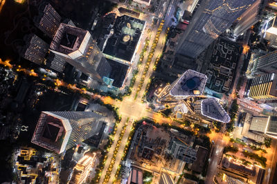 High angle view of buildings in city