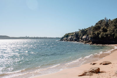 Scenic view of beach against clear sky