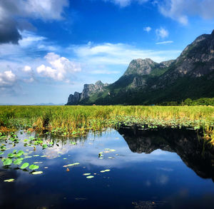 Scenic view of lake against sky