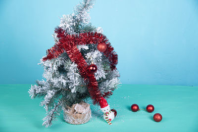 Close-up of christmas tree on table