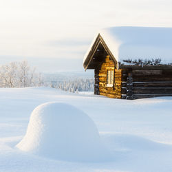 House on snow covered landscape