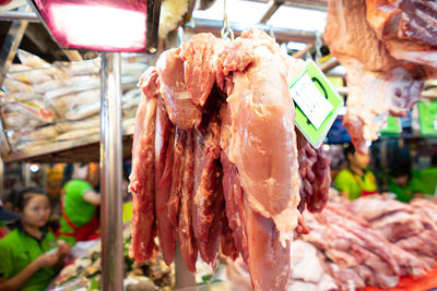 Meat for sale at market stall