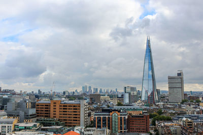 View of cityscape against cloudy sky