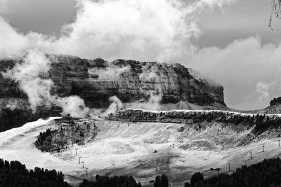 Scenic view of mountain against cloudy sky