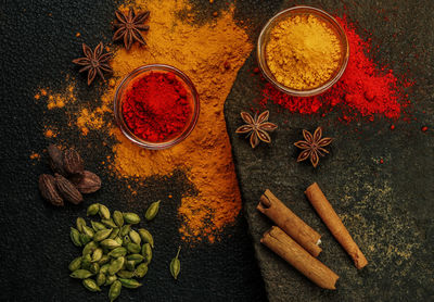 Directly above shot of various ingredients on table