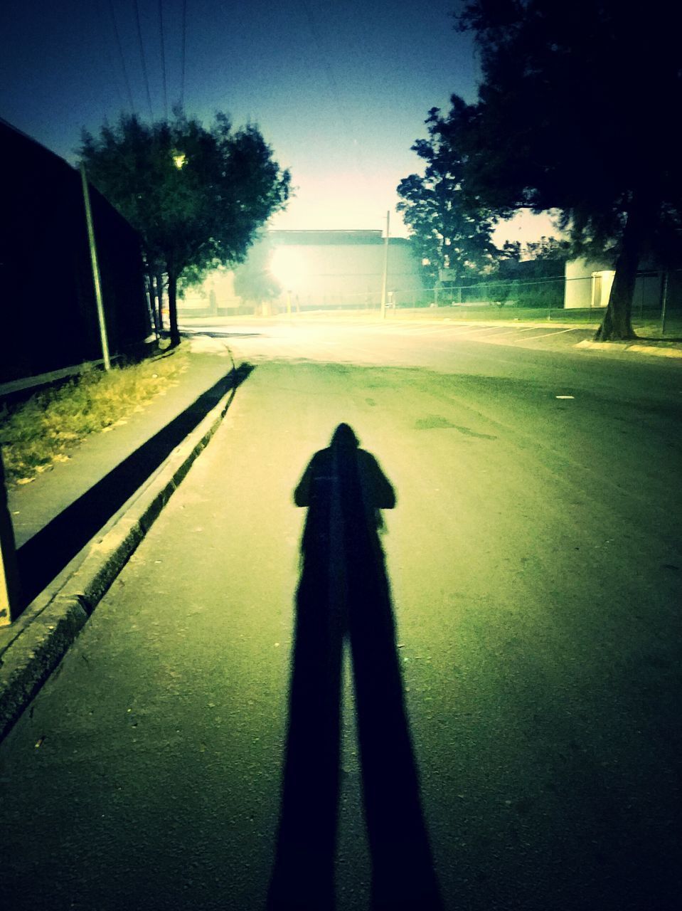 SHADOW OF MAN ON ROAD AGAINST SKY