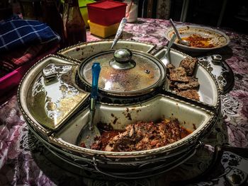 High angle view of food on table