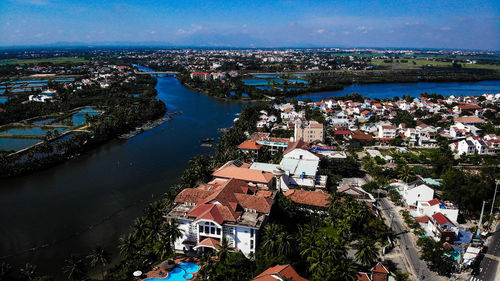 High angle view of townscape against sky