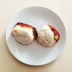 Directly above shot of breakfast served on table
