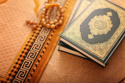 Close-up of text on table