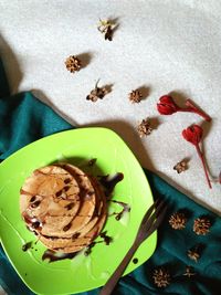 High angle view of pancake on table