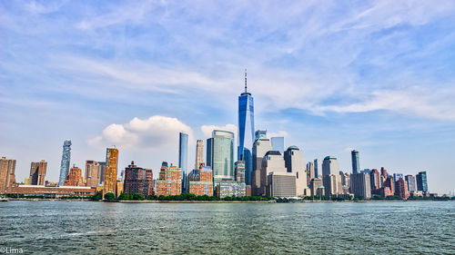 Panoramic view of modern buildings in city against sky