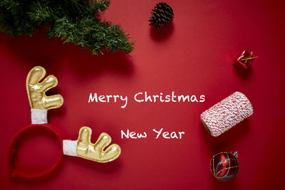 High angle view of text on christmas tree