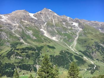 Scenic view of snowcapped mountains against clear sky