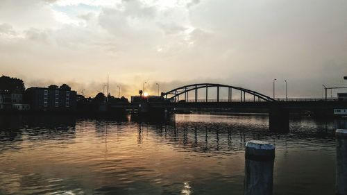 Bridge over river at sunset