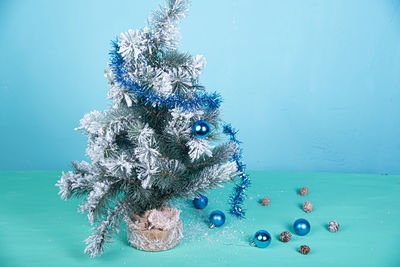 Close-up of christmas decoration on table