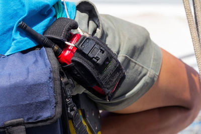 Close-up of male with walkie talkie,film production crew