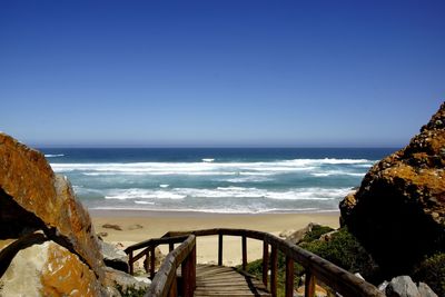 Scenic view of sea against clear sky