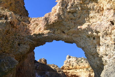 Low angle view of rock formation against clear sky