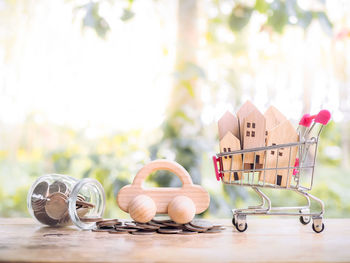 Close-up of christmas decorations on table