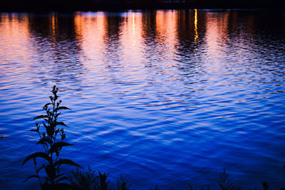 Scenic view of lake against sky at sunset