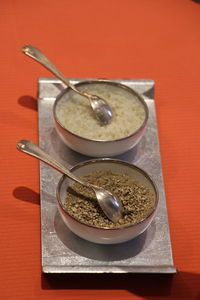 High angle view of food on table