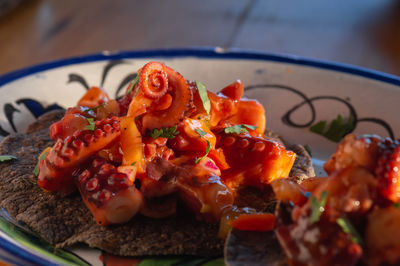 Close-up of meal served in plate