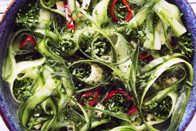 Overhead view of salad in bowl