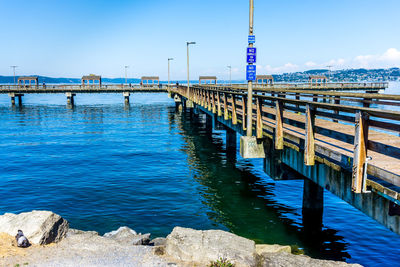 A wooden fishing pier in ruston near tacoma, washington.