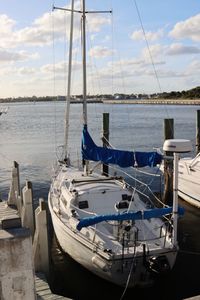 Boats moored in harbor