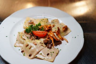 High angle view of meal served in plate