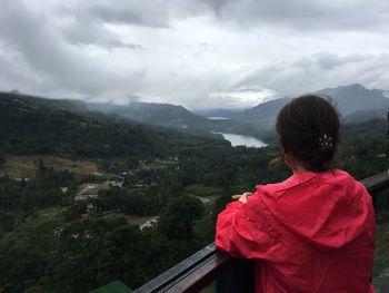 Rear view of man looking at mountains