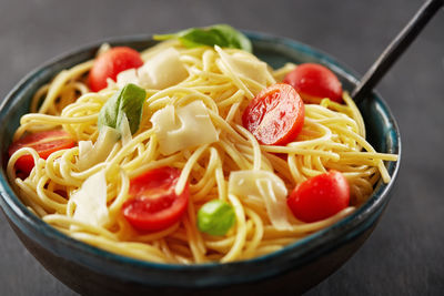 Close-up of fruit salad in bowl on table