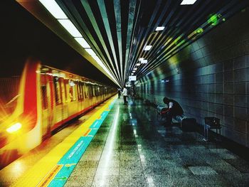 View of illuminated subway station at night