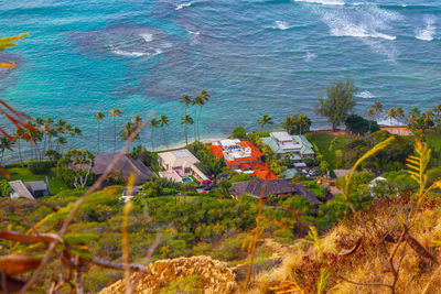 High angle view of beach and buildings