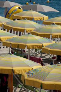 High angle view of umbrellas at beach