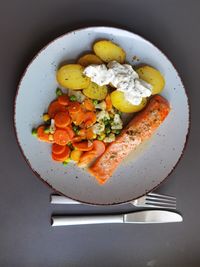 High angle view of meal served in plate