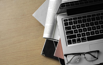 High angle view of laptop on table