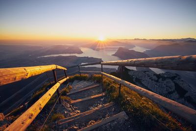 Scenic view of mountains against sky during sunset