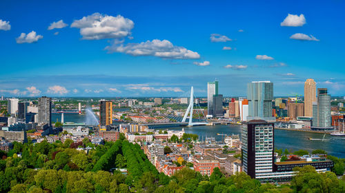 View of rotterdam city and the erasmus bridge, netherlands