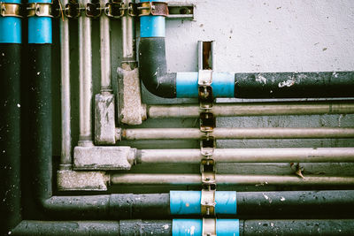 Close-up of pipes against wall