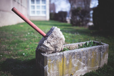 Close-up of old stone wall in yard