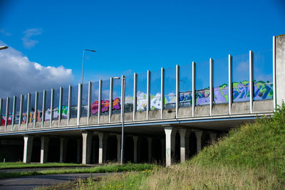 View of train against blue sky